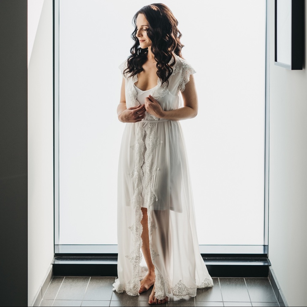 Handmade Lace Trim Maxi Bridal Robe